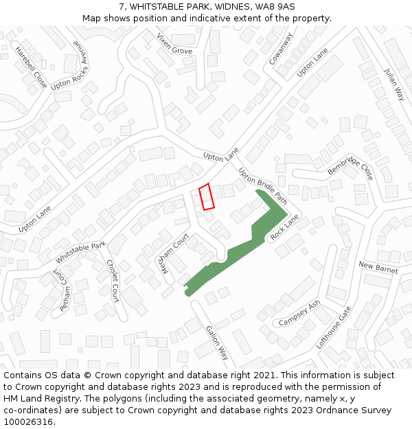 7, WHITSTABLE PARK, WIDNES, WA8 9AS: Location map and indicative extent of plot