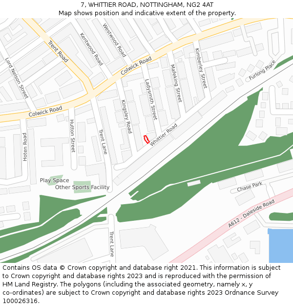 7, WHITTIER ROAD, NOTTINGHAM, NG2 4AT: Location map and indicative extent of plot