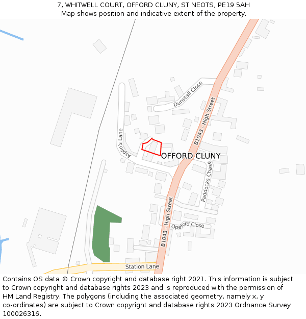 7, WHITWELL COURT, OFFORD CLUNY, ST NEOTS, PE19 5AH: Location map and indicative extent of plot