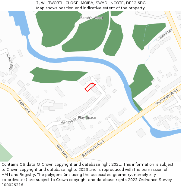 7, WHITWORTH CLOSE, MOIRA, SWADLINCOTE, DE12 6BG: Location map and indicative extent of plot