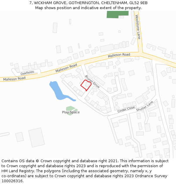 7, WICKHAM GROVE, GOTHERINGTON, CHELTENHAM, GL52 9EB: Location map and indicative extent of plot