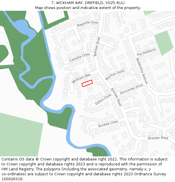 7, WICKHAM WAY, DRIFFIELD, YO25 6UU: Location map and indicative extent of plot