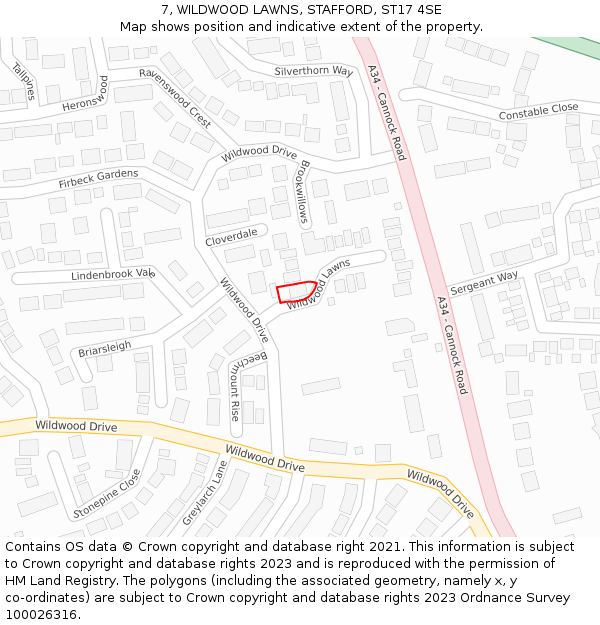 7, WILDWOOD LAWNS, STAFFORD, ST17 4SE: Location map and indicative extent of plot