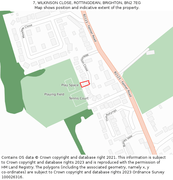 7, WILKINSON CLOSE, ROTTINGDEAN, BRIGHTON, BN2 7EG: Location map and indicative extent of plot