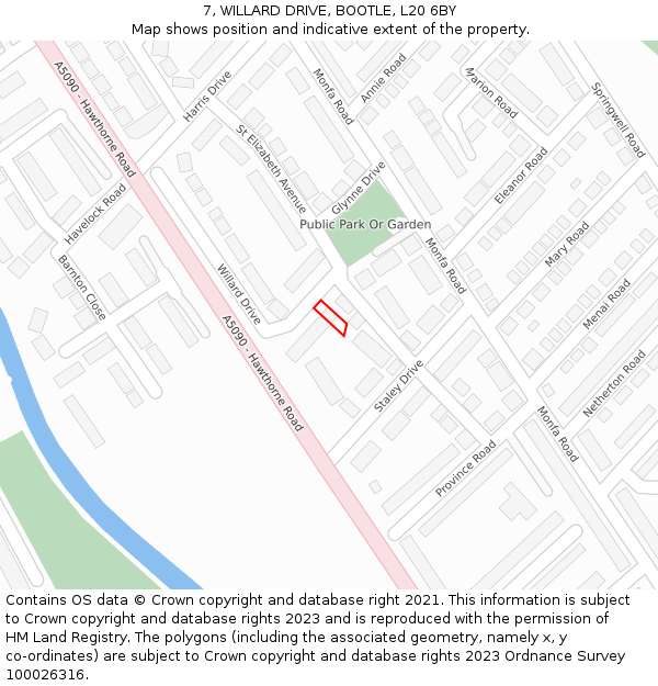 7, WILLARD DRIVE, BOOTLE, L20 6BY: Location map and indicative extent of plot