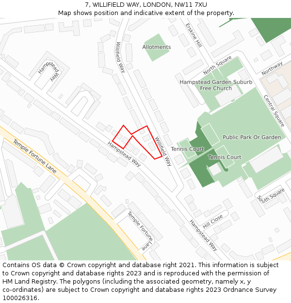 7, WILLIFIELD WAY, LONDON, NW11 7XU: Location map and indicative extent of plot