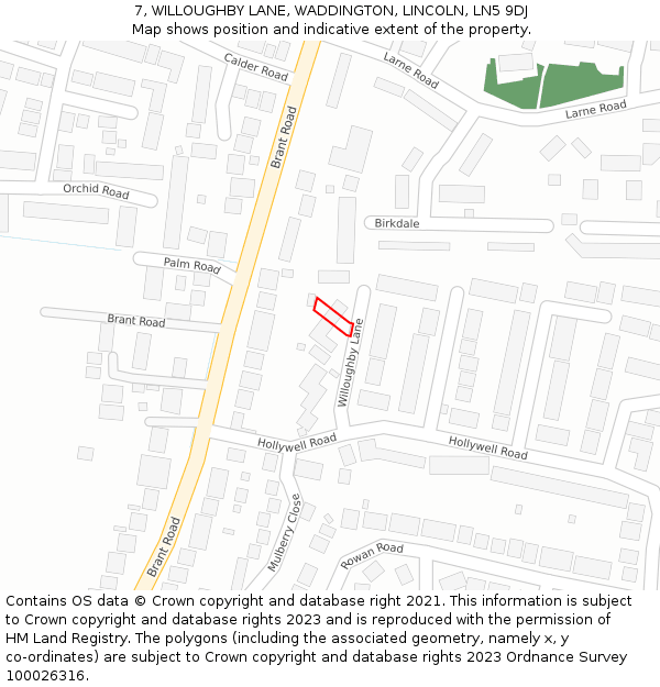 7, WILLOUGHBY LANE, WADDINGTON, LINCOLN, LN5 9DJ: Location map and indicative extent of plot