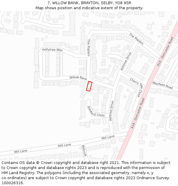 7, WILLOW BANK, BRAYTON, SELBY, YO8 9SR: Location map and indicative extent of plot