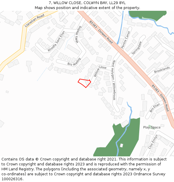 7, WILLOW CLOSE, COLWYN BAY, LL29 8YL: Location map and indicative extent of plot