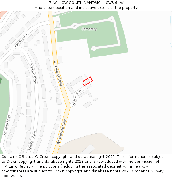 7, WILLOW COURT, NANTWICH, CW5 6HW: Location map and indicative extent of plot