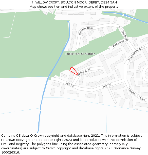 7, WILLOW CROFT, BOULTON MOOR, DERBY, DE24 5AH: Location map and indicative extent of plot