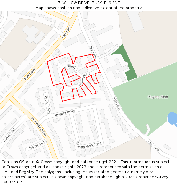 7, WILLOW DRIVE, BURY, BL9 8NT: Location map and indicative extent of plot