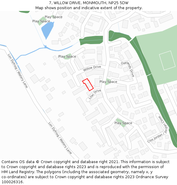 7, WILLOW DRIVE, MONMOUTH, NP25 5DW: Location map and indicative extent of plot