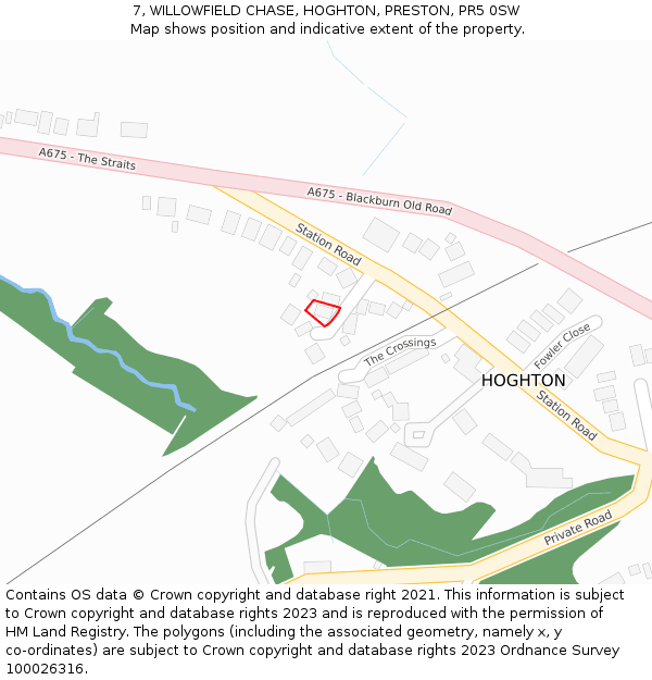 7, WILLOWFIELD CHASE, HOGHTON, PRESTON, PR5 0SW: Location map and indicative extent of plot