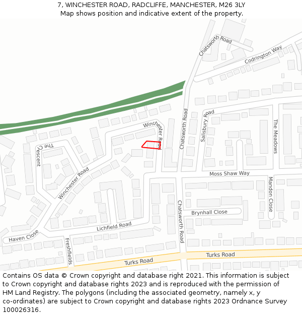 7, WINCHESTER ROAD, RADCLIFFE, MANCHESTER, M26 3LY: Location map and indicative extent of plot