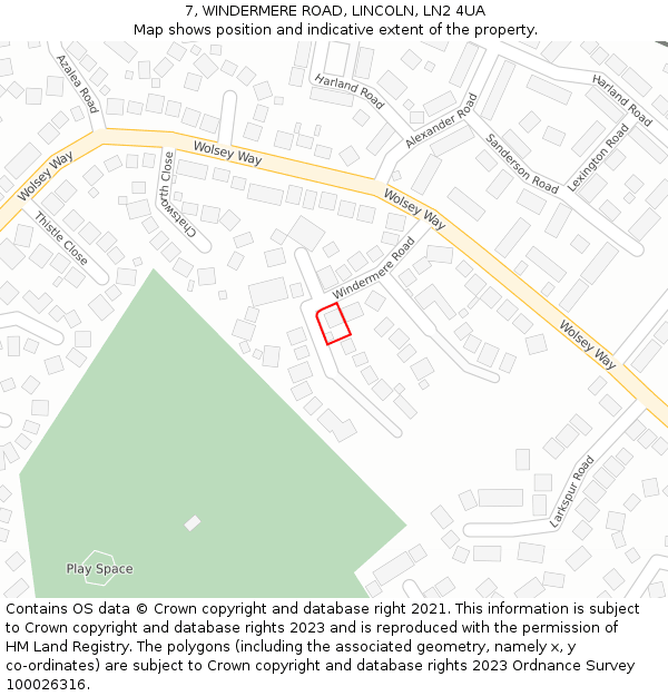 7, WINDERMERE ROAD, LINCOLN, LN2 4UA: Location map and indicative extent of plot