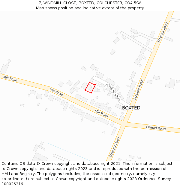 7, WINDMILL CLOSE, BOXTED, COLCHESTER, CO4 5SA: Location map and indicative extent of plot