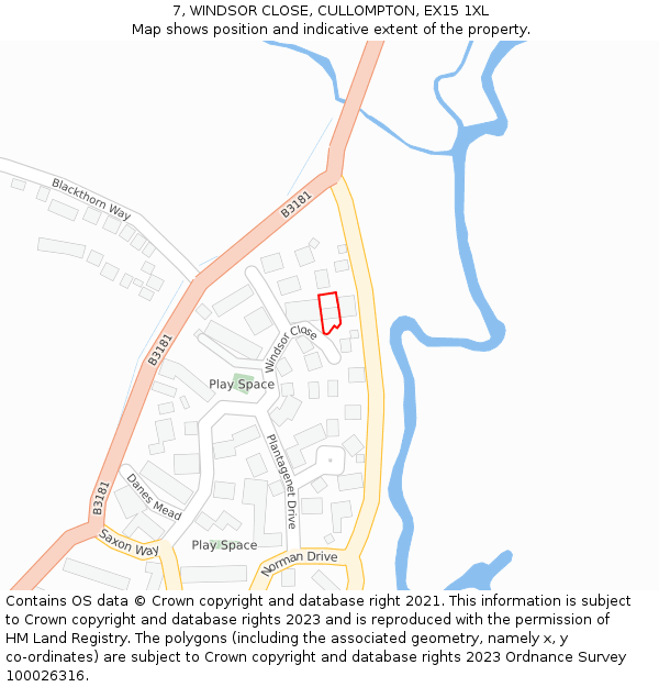 7, WINDSOR CLOSE, CULLOMPTON, EX15 1XL: Location map and indicative extent of plot