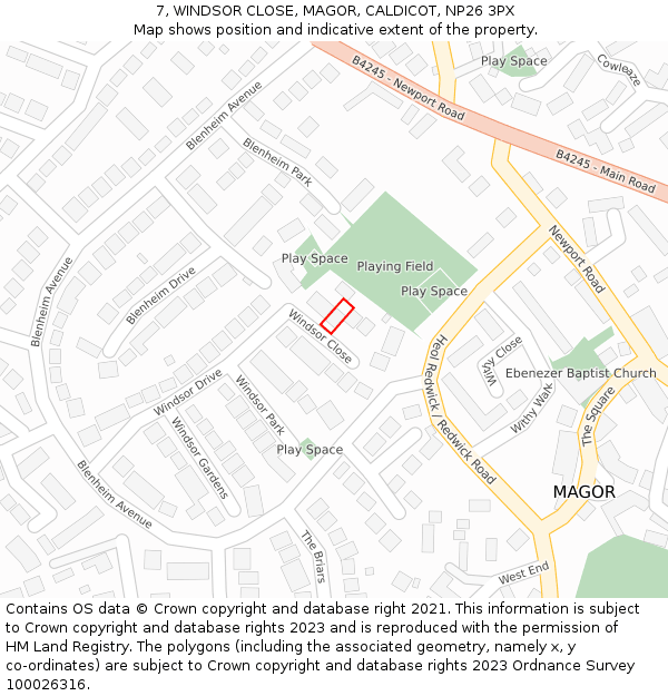 7, WINDSOR CLOSE, MAGOR, CALDICOT, NP26 3PX: Location map and indicative extent of plot