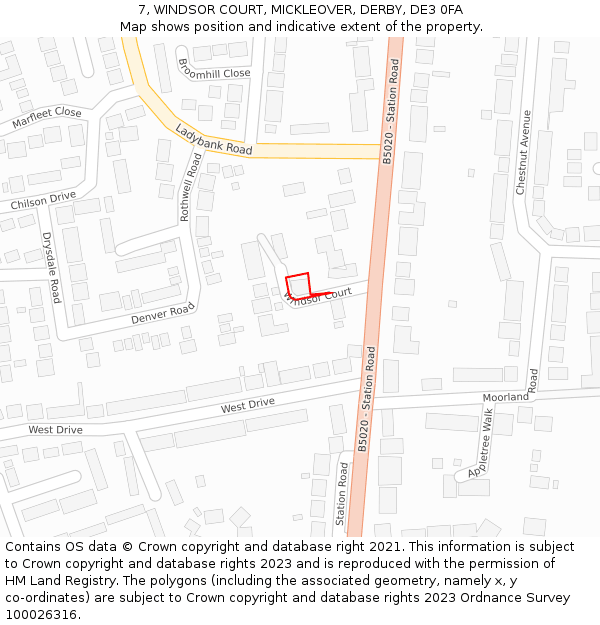 7, WINDSOR COURT, MICKLEOVER, DERBY, DE3 0FA: Location map and indicative extent of plot