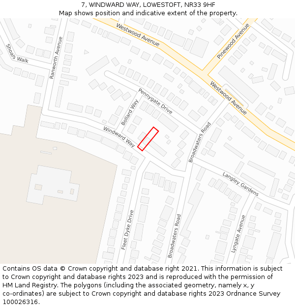 7, WINDWARD WAY, LOWESTOFT, NR33 9HF: Location map and indicative extent of plot