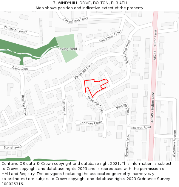 7, WINDYHILL DRIVE, BOLTON, BL3 4TH: Location map and indicative extent of plot