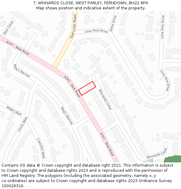 7, WINNARDS CLOSE, WEST PARLEY, FERNDOWN, BH22 8PA: Location map and indicative extent of plot
