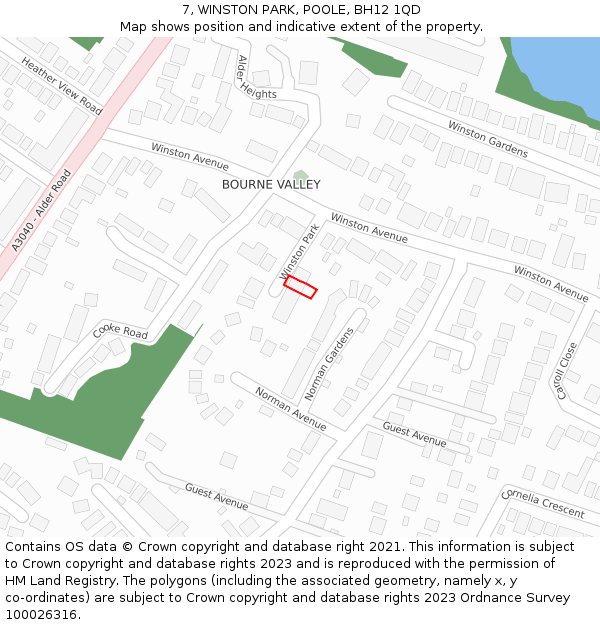 7, WINSTON PARK, POOLE, BH12 1QD: Location map and indicative extent of plot