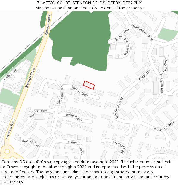 7, WITTON COURT, STENSON FIELDS, DERBY, DE24 3HX: Location map and indicative extent of plot