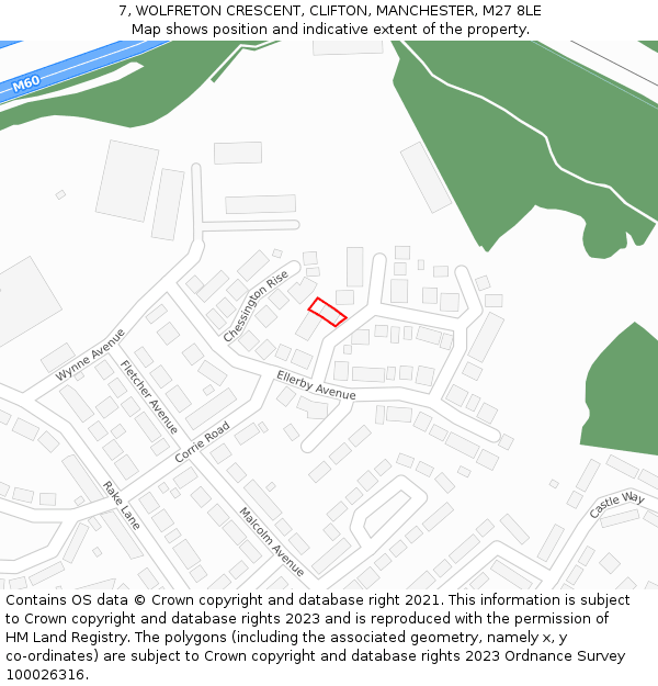 7, WOLFRETON CRESCENT, CLIFTON, MANCHESTER, M27 8LE: Location map and indicative extent of plot