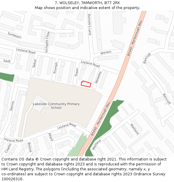 7, WOLSELEY, TAMWORTH, B77 2RX: Location map and indicative extent of plot