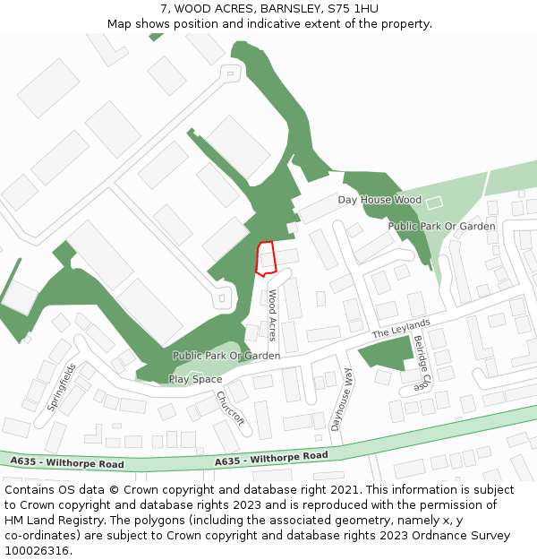 7, WOOD ACRES, BARNSLEY, S75 1HU: Location map and indicative extent of plot