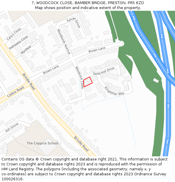 7, WOODCOCK CLOSE, BAMBER BRIDGE, PRESTON, PR5 6ZD: Location map and indicative extent of plot