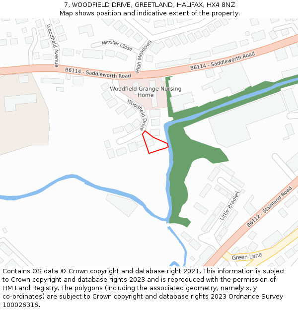 7, WOODFIELD DRIVE, GREETLAND, HALIFAX, HX4 8NZ: Location map and indicative extent of plot