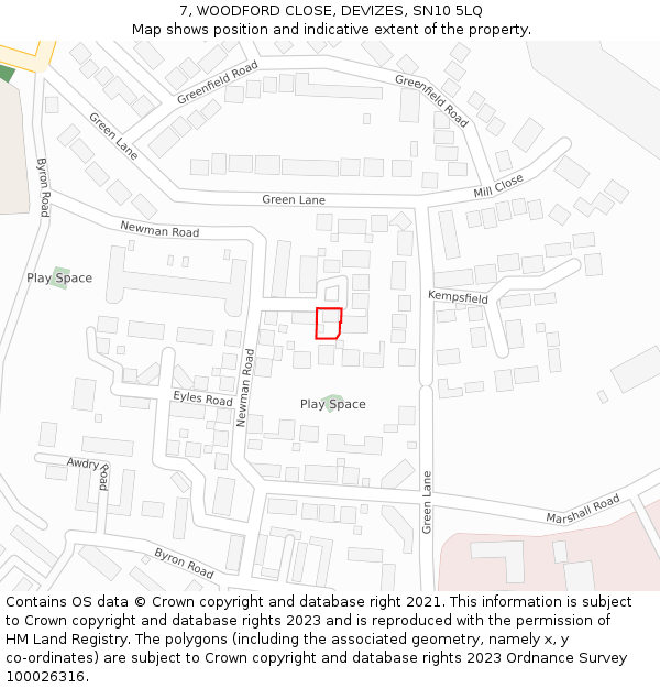 7, WOODFORD CLOSE, DEVIZES, SN10 5LQ: Location map and indicative extent of plot