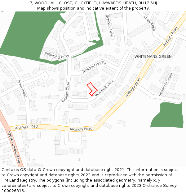 7, WOODHALL CLOSE, CUCKFIELD, HAYWARDS HEATH, RH17 5HJ: Location map and indicative extent of plot