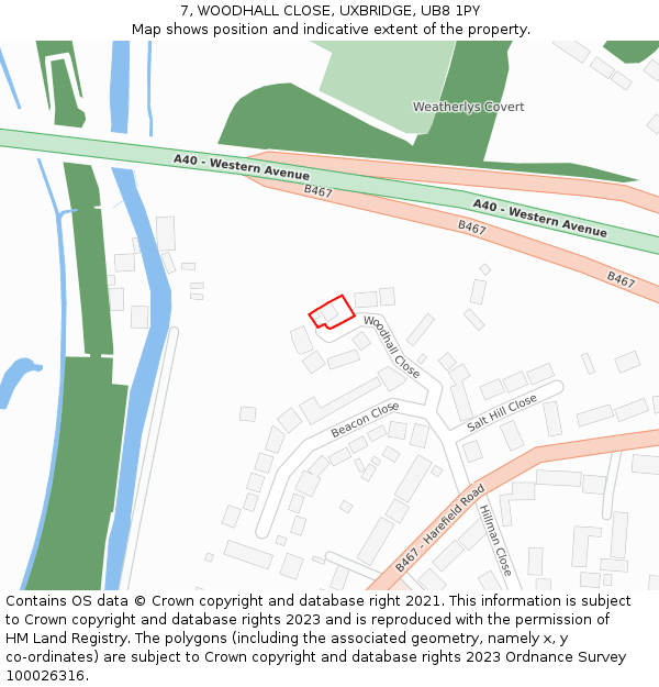 7, WOODHALL CLOSE, UXBRIDGE, UB8 1PY: Location map and indicative extent of plot
