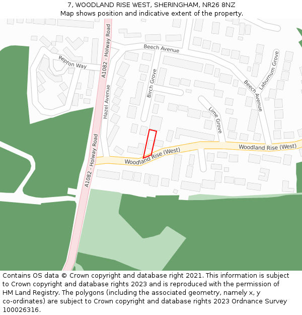 7, WOODLAND RISE WEST, SHERINGHAM, NR26 8NZ: Location map and indicative extent of plot