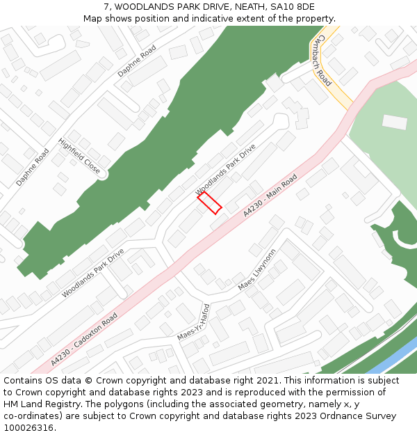 7, WOODLANDS PARK DRIVE, NEATH, SA10 8DE: Location map and indicative extent of plot