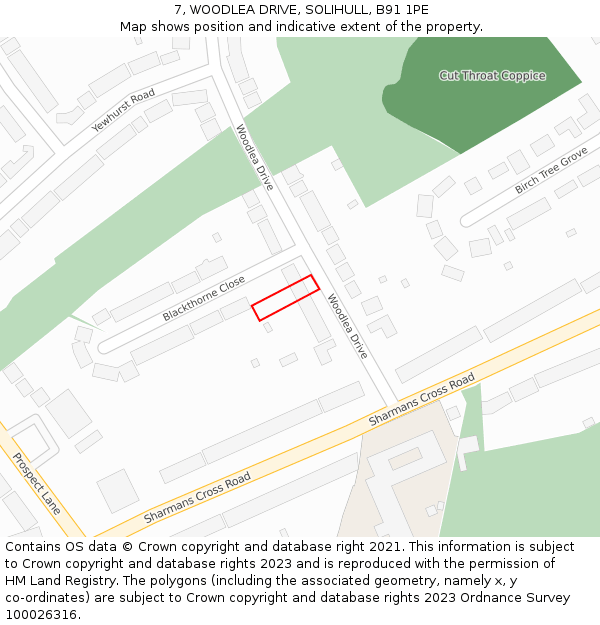 7, WOODLEA DRIVE, SOLIHULL, B91 1PE: Location map and indicative extent of plot