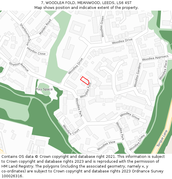 7, WOODLEA FOLD, MEANWOOD, LEEDS, LS6 4ST: Location map and indicative extent of plot