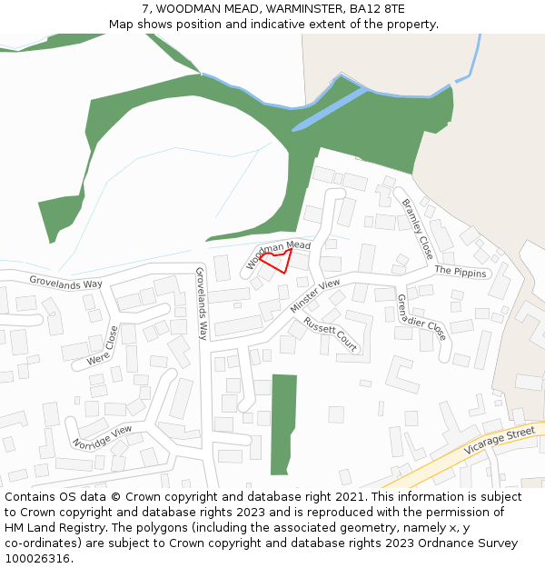 7, WOODMAN MEAD, WARMINSTER, BA12 8TE: Location map and indicative extent of plot