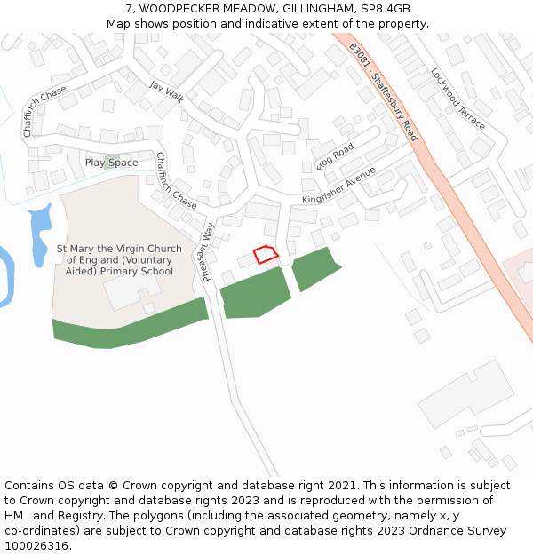 7, WOODPECKER MEADOW, GILLINGHAM, SP8 4GB: Location map and indicative extent of plot