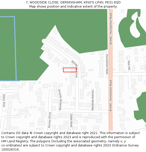 7, WOODSIDE CLOSE, DERSINGHAM, KING'S LYNN, PE31 6QD: Location map and indicative extent of plot