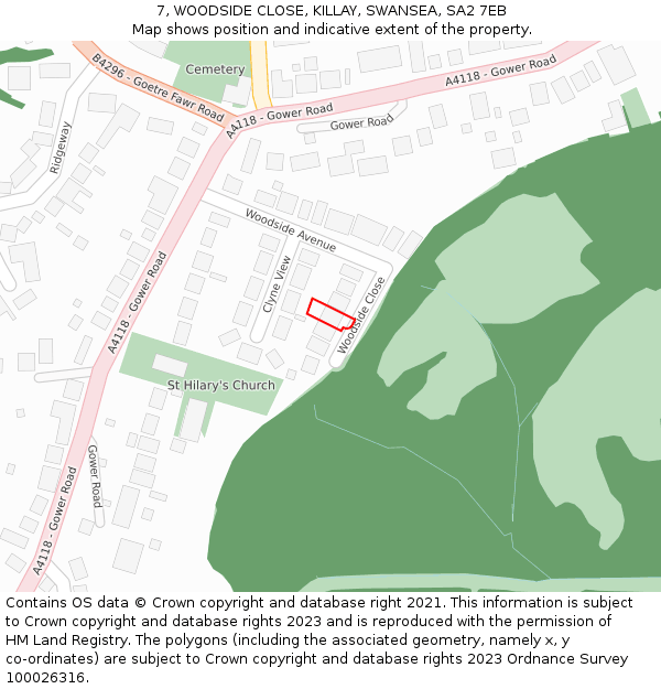 7, WOODSIDE CLOSE, KILLAY, SWANSEA, SA2 7EB: Location map and indicative extent of plot