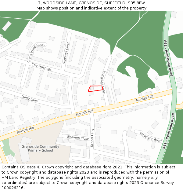 7, WOODSIDE LANE, GRENOSIDE, SHEFFIELD, S35 8RW: Location map and indicative extent of plot