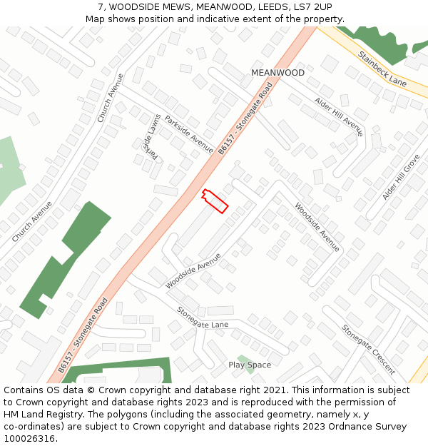 7, WOODSIDE MEWS, MEANWOOD, LEEDS, LS7 2UP: Location map and indicative extent of plot