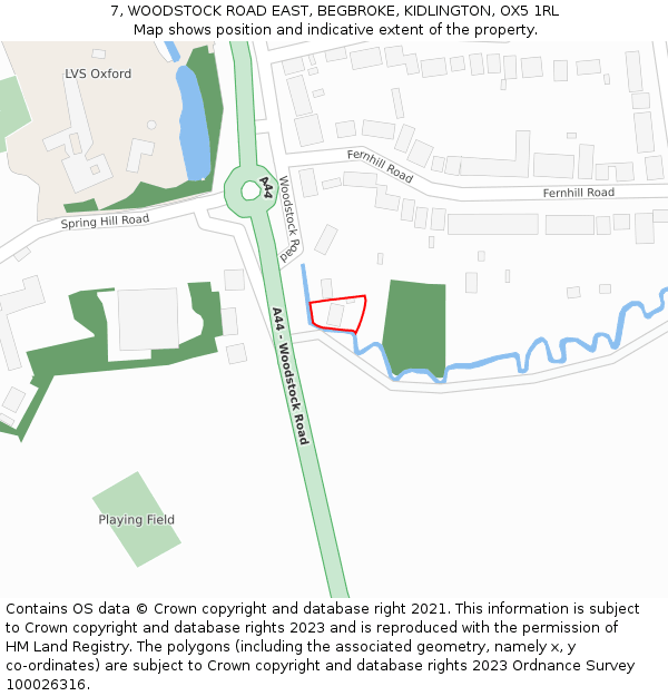 7, WOODSTOCK ROAD EAST, BEGBROKE, KIDLINGTON, OX5 1RL: Location map and indicative extent of plot