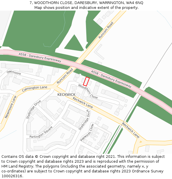 7, WOODTHORN CLOSE, DARESBURY, WARRINGTON, WA4 6NQ: Location map and indicative extent of plot