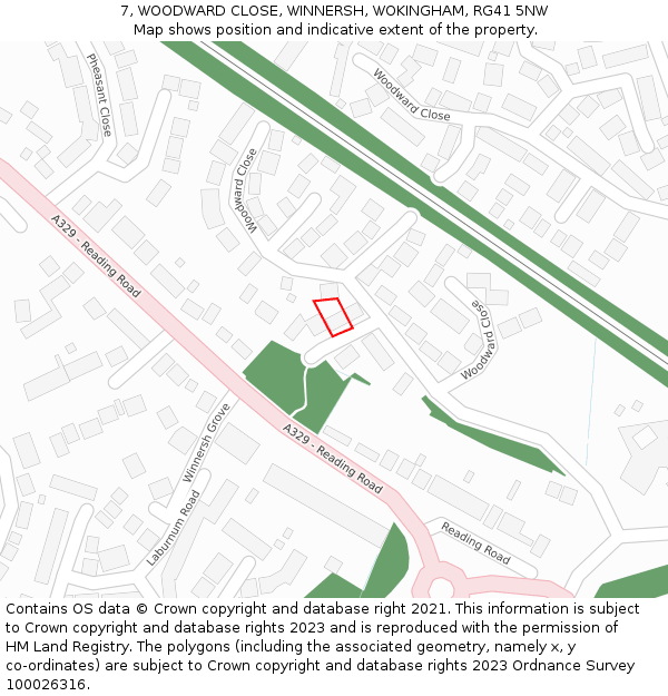 7, WOODWARD CLOSE, WINNERSH, WOKINGHAM, RG41 5NW: Location map and indicative extent of plot